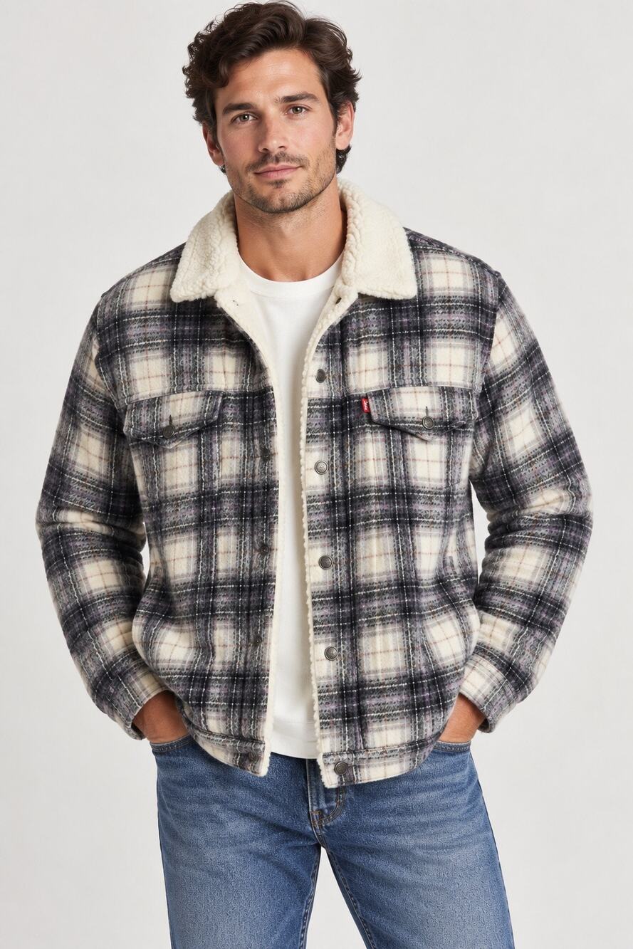 Levi’s Plaid Wool Blend Vintage Trucker Faux Sherpa Lined Coat NWT – Size L